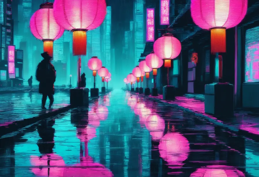 비오는 밤의 우키요에 사이버펑크