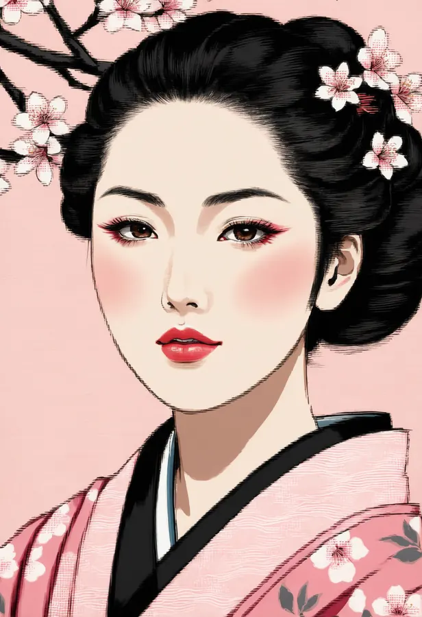 단아한 유카타 차마 소녀