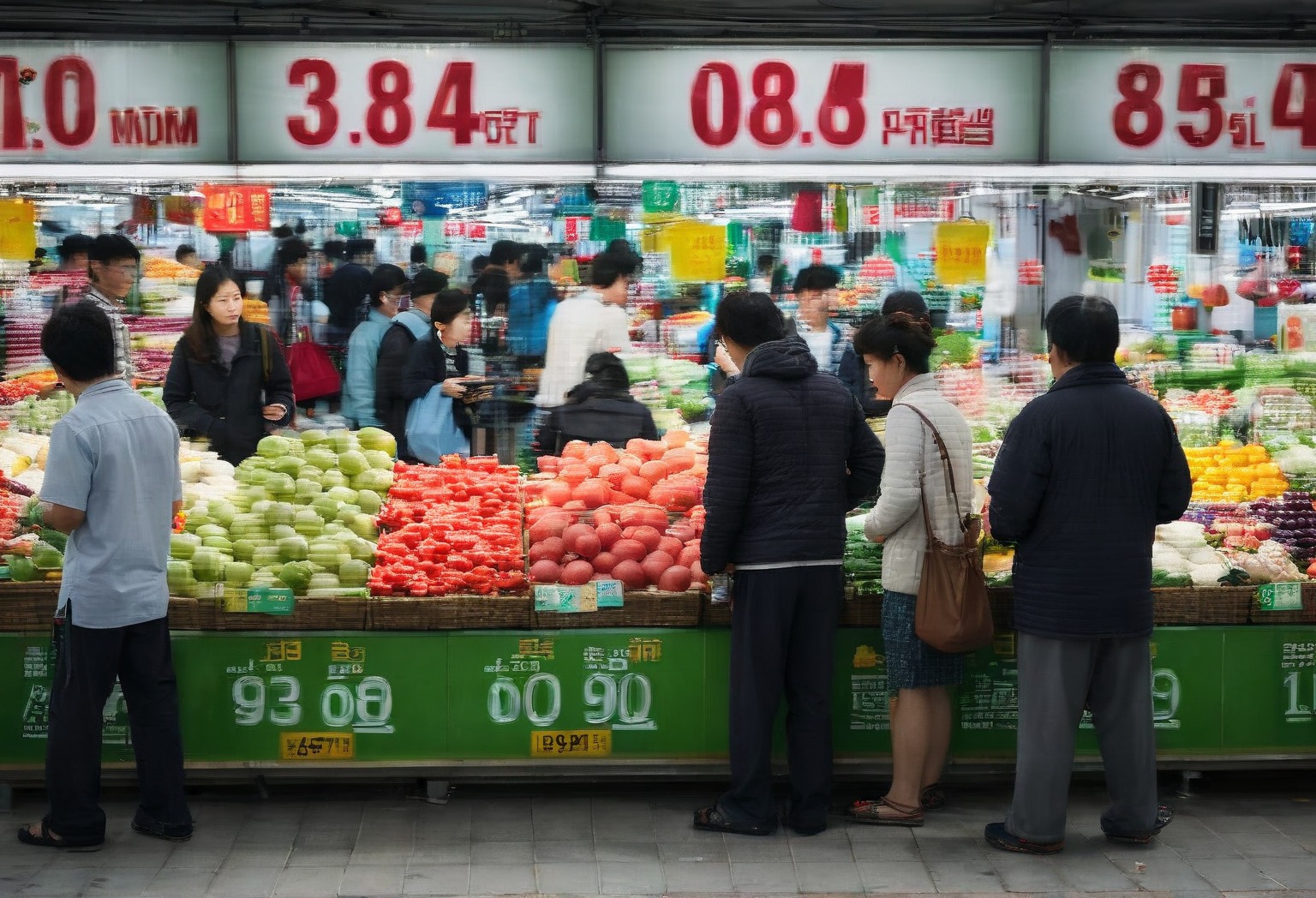물가 그래프와 장바구니를 표현한 일러스트