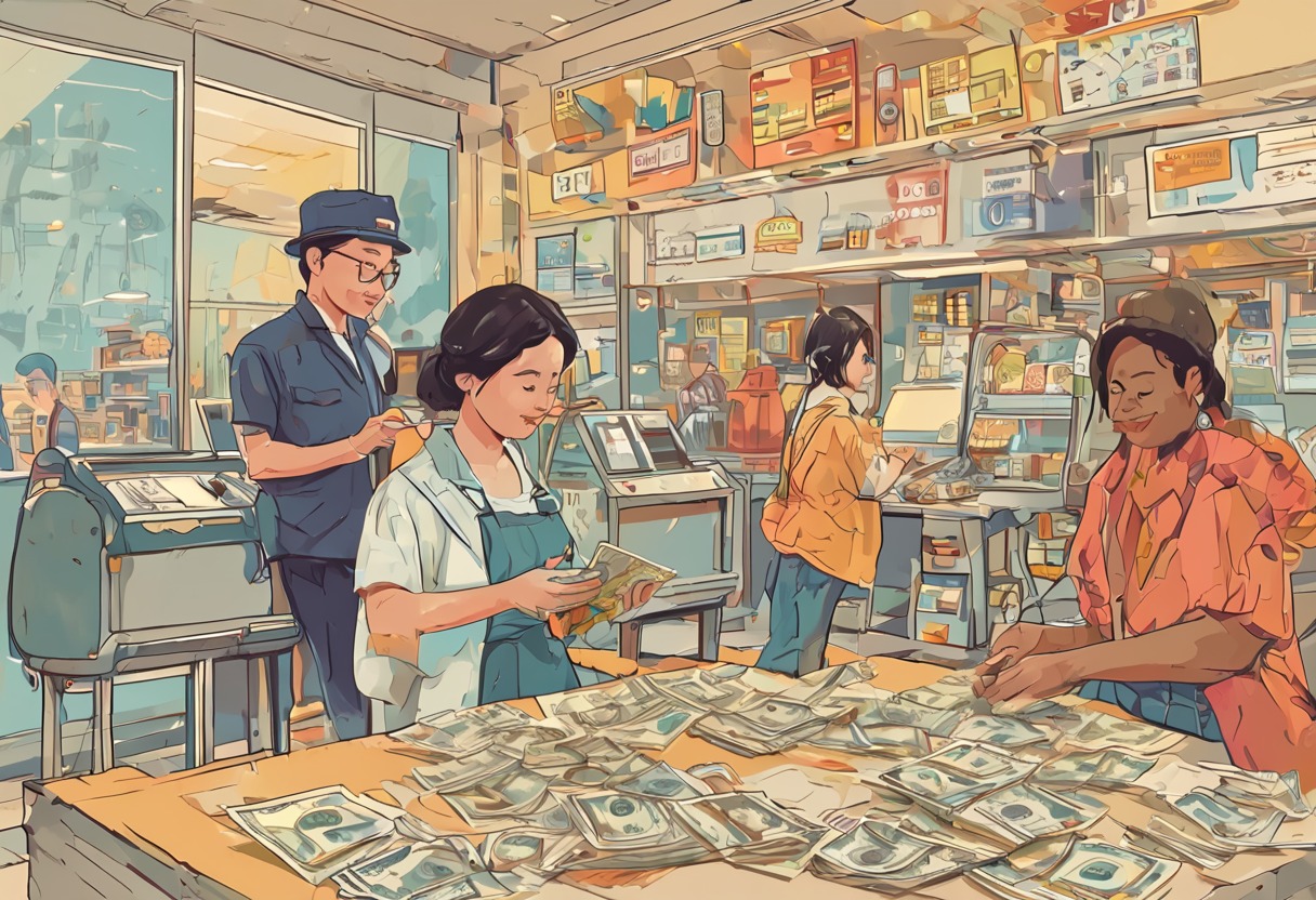 비행기와 여러 나라 동전을 함께 그린 일러스트