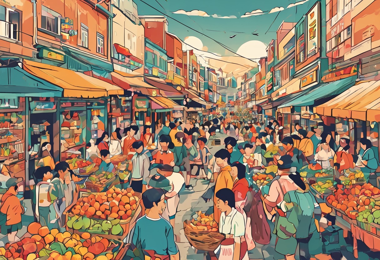 제사상 위 과일 바구니를 표현한 일러스트